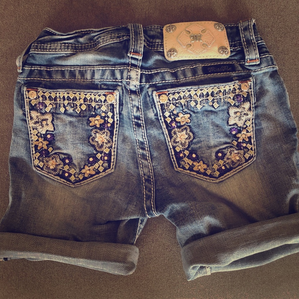 Miss Me girls jean shorts. Medium length.